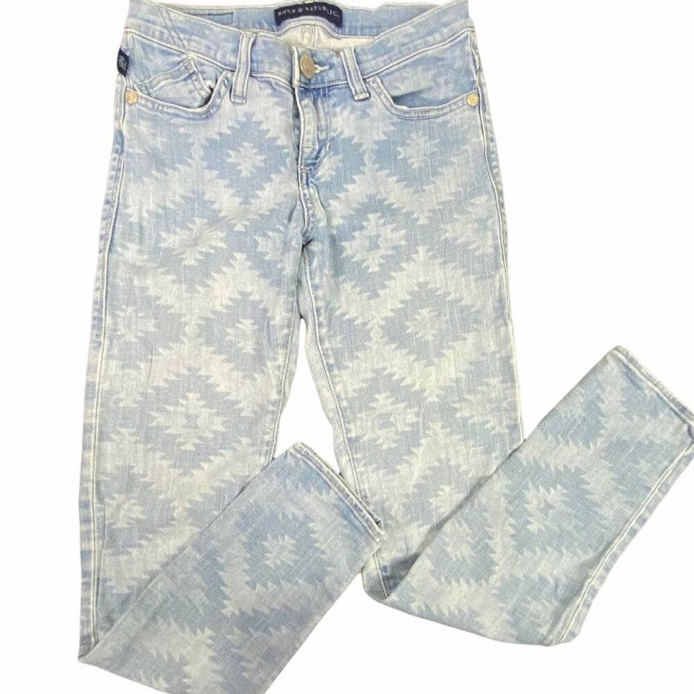 Rock & Republic Berlin Dreamcatcher Skinny Jeans Size 4 Blue White